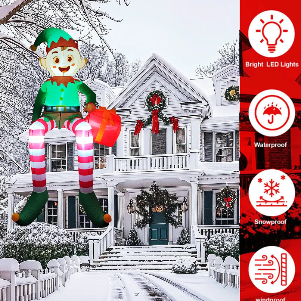 Outdoor Lighting Xmas - 8FT Christmas Inflatable Trim Sitting Elf
