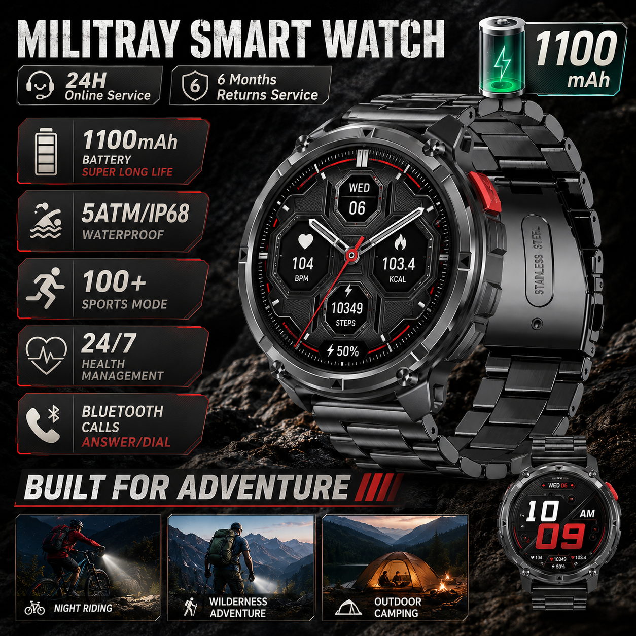 Outdoor Lighting Ip Rating - LIGE New 1100mAh Battery Smart Watch