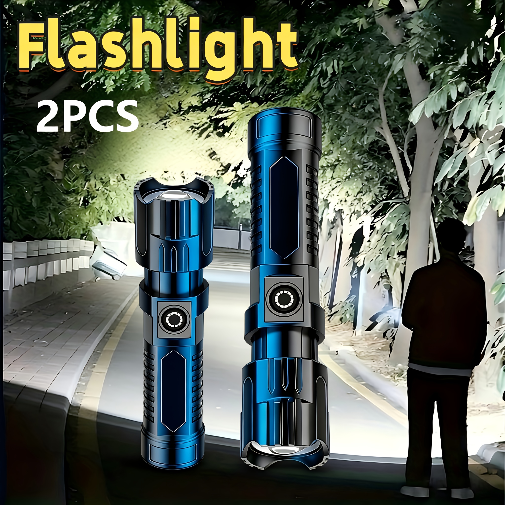 Outdoor Lighting Setup - Tactical LED Flashlight 2000LM,USB Rechargeable Zoom
