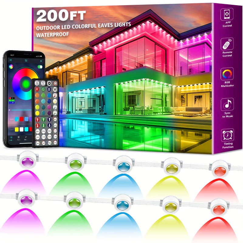 Outdoor Lighting Under Eaves - 200FT Permanent Outdoor Lights, RGB Eaves