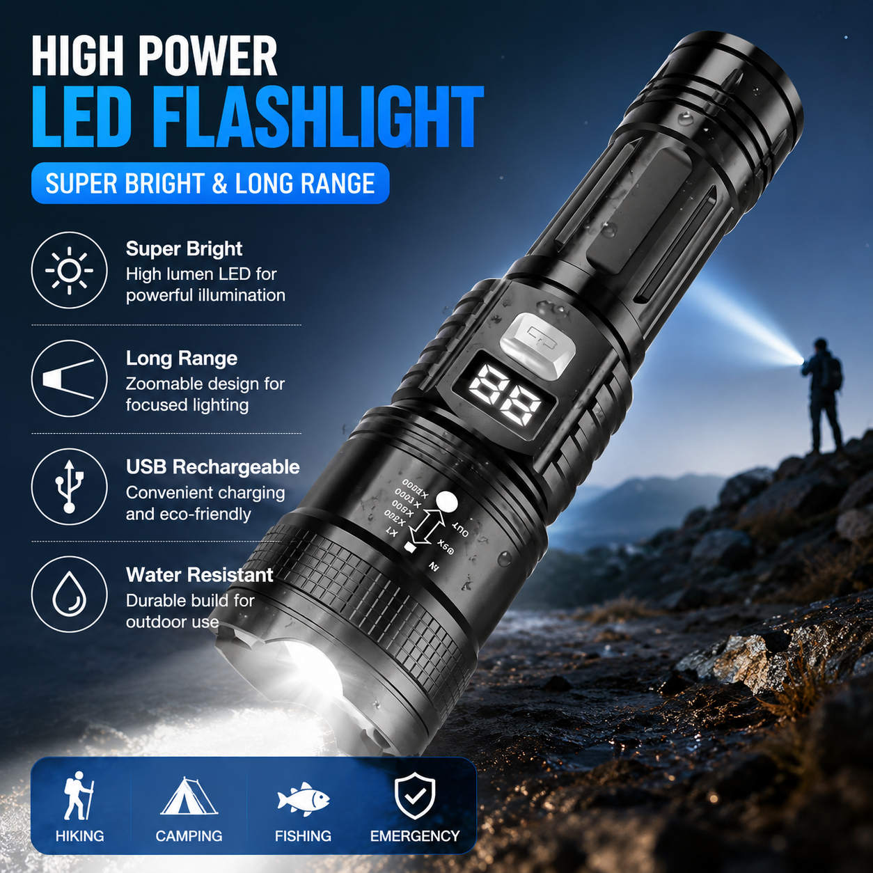 P50 High Brightness Flashlight - Outdoor Lighting Setup 评论和价格